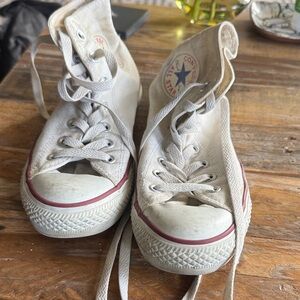 Converse High-Top Sneakers in Off-White with Red Trim